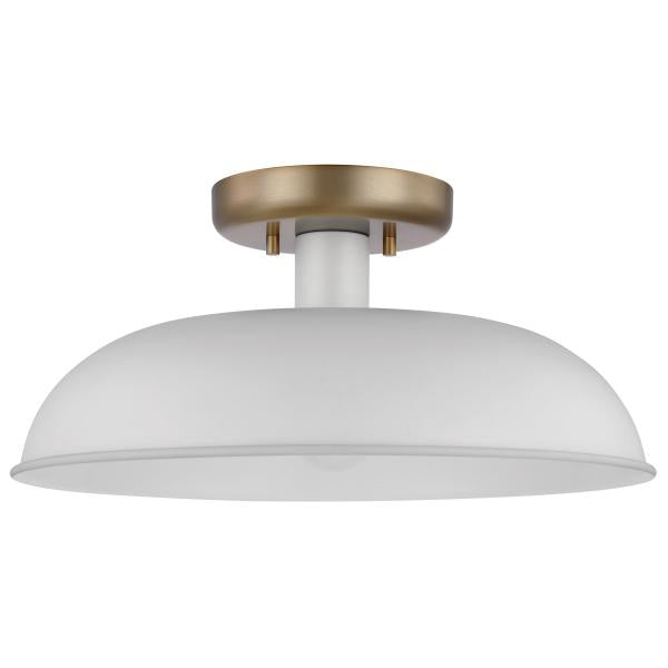 Satco 60/7490 Colony - 1 Light - Small Semi-Flush Mount Fixture - Matte White with Burnished Brass