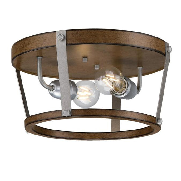 Westinghouse 6126200 14 in. Elway 2 Light Flush, Barnwood Finish with Galvanized Steel Accents