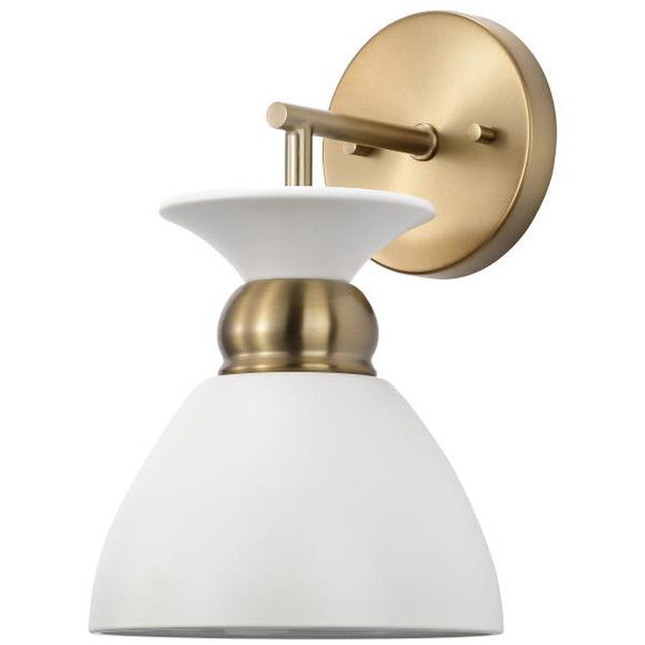 Satco 60/7459 Perkins - 1 Light - Wall Sconce - Matte White with Burnished Brass
