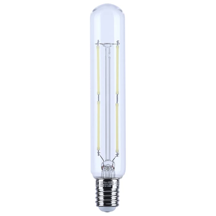 SATCO S21370 clear tubular LED filament bulb, front view