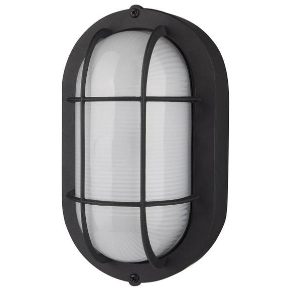 Satco 62/1389 LED Small Oval Bulk Head Fixture - Black Finish with White Glass
