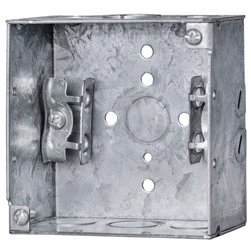 M248W 4" x 4" x 2-1/8" Welded Metal Box With Concentric 1/2" & 3/4" Knockouts and MC Clamp