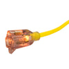 Voltec 05-00366 100ft 12/3 SJTW Yellow/Black Ext Cord w/Lighted End, NEMA 5-15