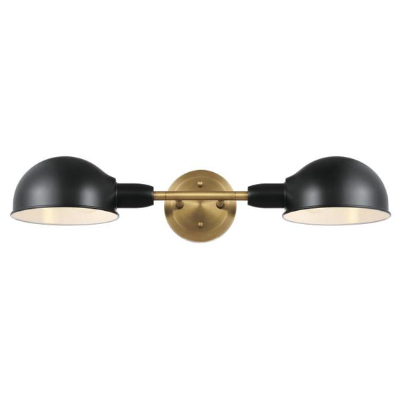 Westinghouse 6130800 Langhorne 2 Light Wall Fixture, Matte Black and Brushed Brass Finish