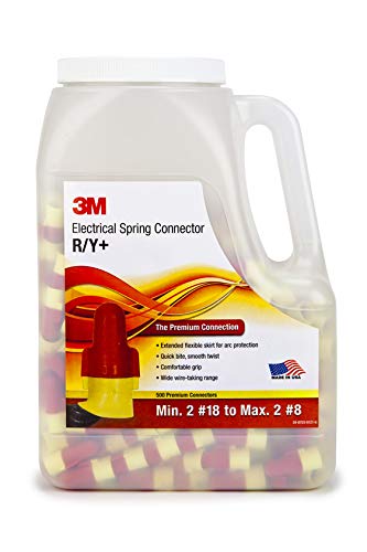 3M-43155 - Safety Performance Plus Wire Connector, Flexible Steel Spring Connectors, 22-8 AWG, Red and Yellow Color (R/Y+), Jug of 500