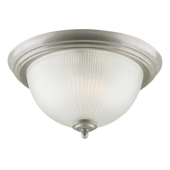 Westinghouse 6432300 Two Light Flush Mount Ceiling Fixture, Pewter Patina Finish, Frosted Ribbed Glass