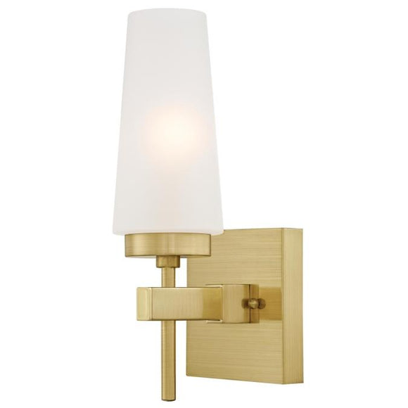 Westinghouse 6353000 One Light Wall Fixture, Champagne Brass Finish, Frosted Glass