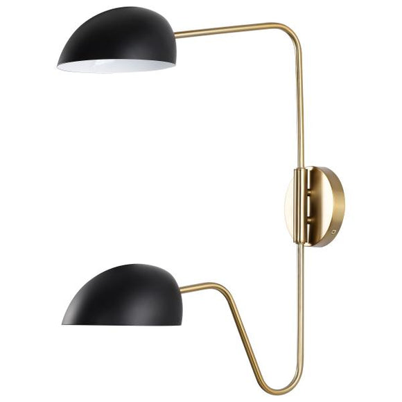 Satco 60/7393 Trilby - 2 Light - Wall Sconce - Matte Black with Burnished Brass