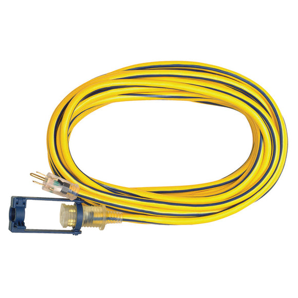 Voltec 05-00106 50ft 12/3 SJTW Yellow/Blue Ext Cord w/Lighted End w/E-Zee Lock, NEMA 5-15