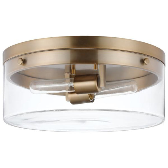 Satco 60/7536 Intersection - Small Flush Mount Fixture - Burnished Brass with Clear Glass