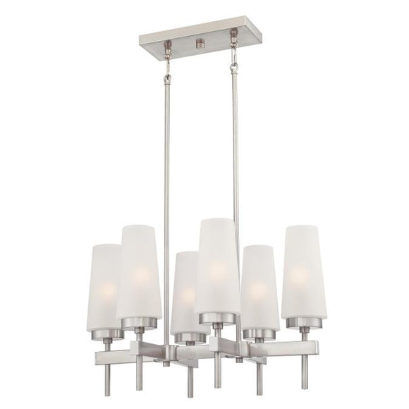 Westinghouse 6353100 Six Light Chandelier, Brushed Nickel Finish, Frosted Glass