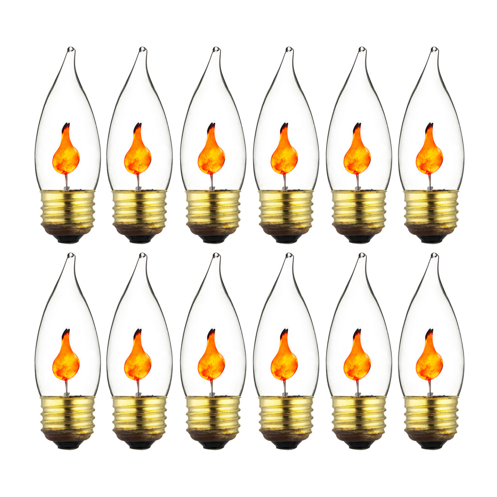 Sunlite 3EFC/12PK 3W Halloween Incandescent Chandelier Flickering Flame Light Bulbs with Medium E26 Base and Crystal Clear Bulb (12 Pack)