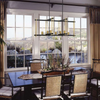 Tubular filament bulbs in a dining room chandelier
