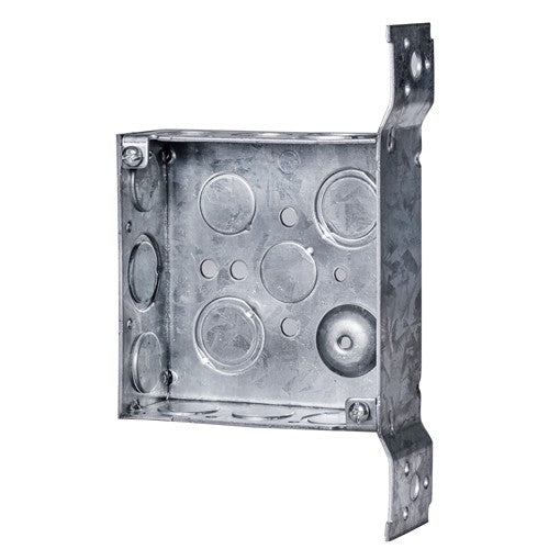 Morris Products M196W 4" x 4" x 1-1/2" Welded Metal Box With Concentric 1/2" & 3/4" Knockouts and Side Bracket