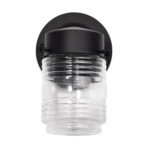 Satco 62/1573 8 Watt - 1 Light - Porch - Wall - Mason Jar Fixture - 3000K - Black Finish with Clear Glass