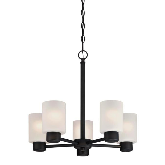 Westinghouse 6353800 Five Light Chandelier, Oil Rubbed Bronze Finish, Frosted Glass