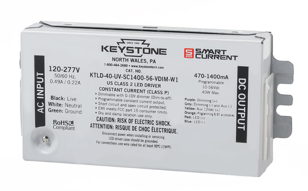 Keystone KTLD-40-UV-SC1400-56-VDIM-W1 LED Driver - 40W - 120-277V Input - 470-1400mA Programmable Output Current