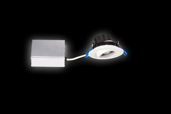 3 Inch Round Eyeball Gimbal LED Downlight - 7.5 Watt - 5000 Kelvin - White Trim - 38 Degree Beam Spread - 650 Lumen - Type IC Air-Tight Wet ES CRI 90+