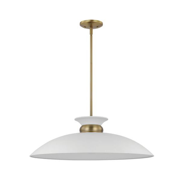 Satco 60/7465 Perkins - 1 Light - Large Pendant - Matte White with Burnished Brass