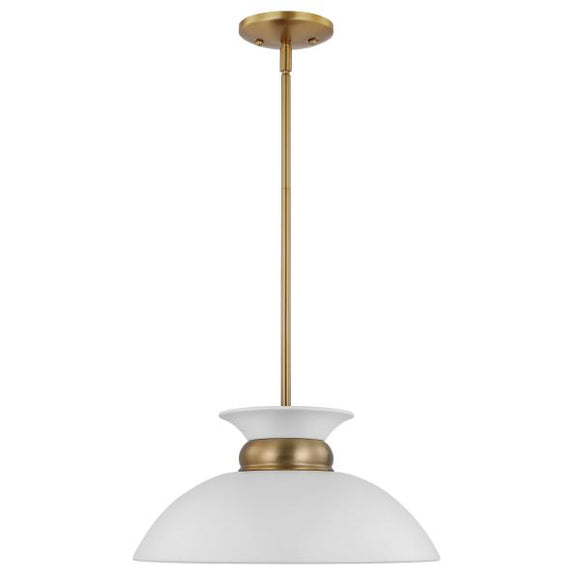 Satco 60/7463 Perkins - 1 Light - Small Pendant - Matte White with Burnished Brass