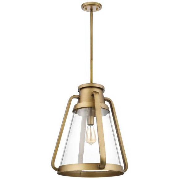 Satco 60/7564 Everett - 1 Light 18 Inch Pendant - Natural Brass with Clear Glass