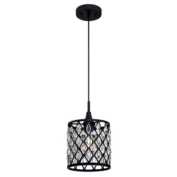 Westinghouse 6362700 One Light Mini Pendant, Matte Black Finish with Crystals