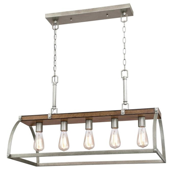 Westinghouse 6351700 Five Light Chandelier, Barnwood Finish with Galvanized Steel Accents