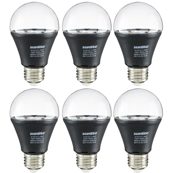Sunlite 40741-SU -A19/LED/2W/BLB/6PK LED A19 Blacklight UV Bulb