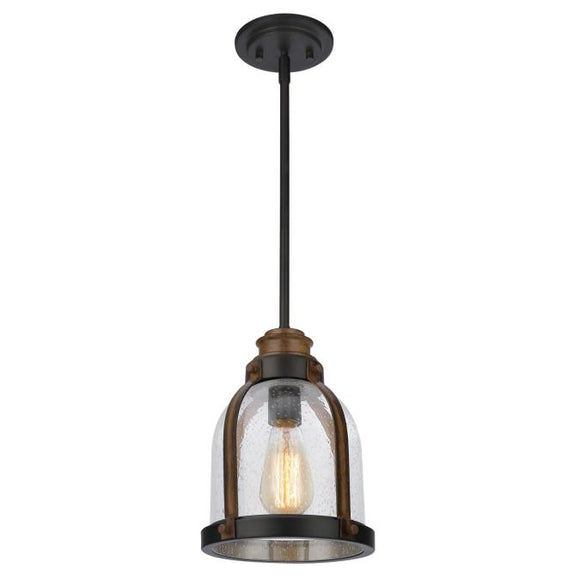 Westinghouse 6356300 One Light Mini Pendant, Oil Rubbed Bronze Finish with Barnwood Accents Clear Seeded Glass