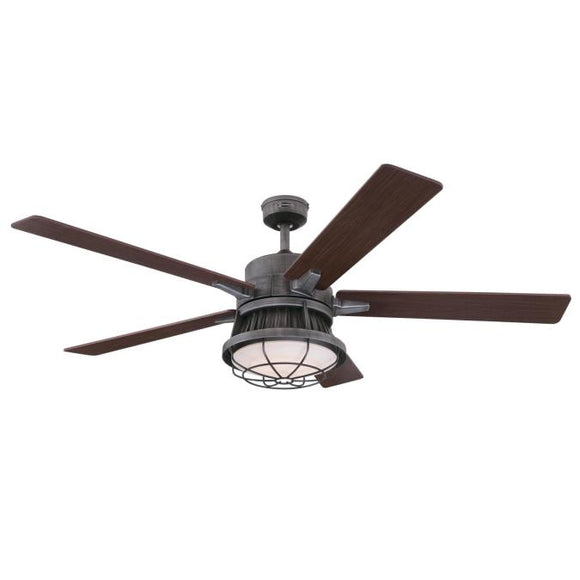 Westinghouse 7220400 Indoor Ceiling Fan with Dimmable LED Light Kit, 60 inch, Distressed Aluminum Finish, Reversible Blades, Opal Frosted Glass and Removable Cage
