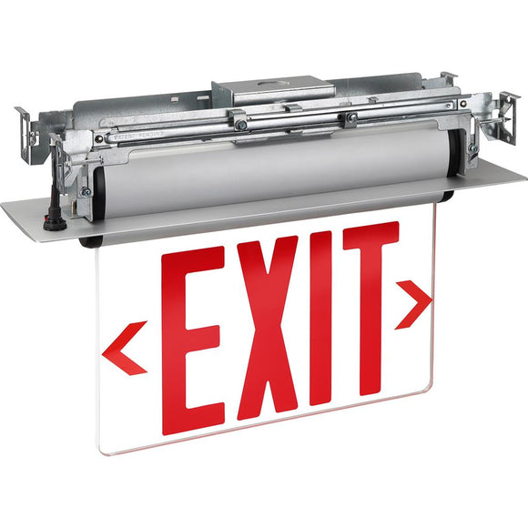 Topaz Lighting ESEL-DFR-RMR-B-NYC - Edge-Lit Recessed Mount Exit Sign - NYC Approved - 3 Watt - 120/277 Volt - Red Letter - Brushed Aluminum Housing - Mirror Panel - Double Face 