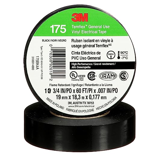 3M-92618 - Temflex Vinyl Electrical Tape 175 - Black - 3/4 in x 60 ft - 7 mil