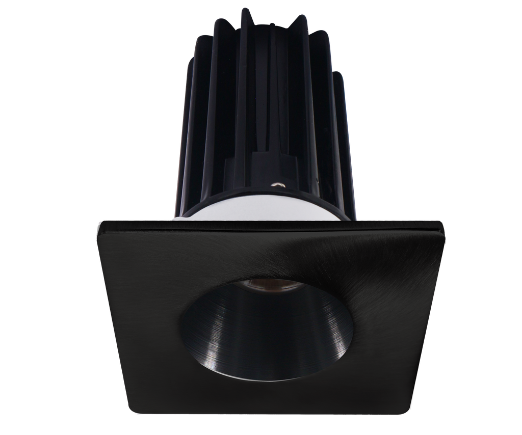2 Inch Recessed LED Downlight - 8 Watt - 2700 Kelvin - 580 Lumen - Black Reflector - Square Black Trim - 38 Degree Beam Angle - Type IC Damp - Air-Tight - Energy Star - T24 - CRI 90+