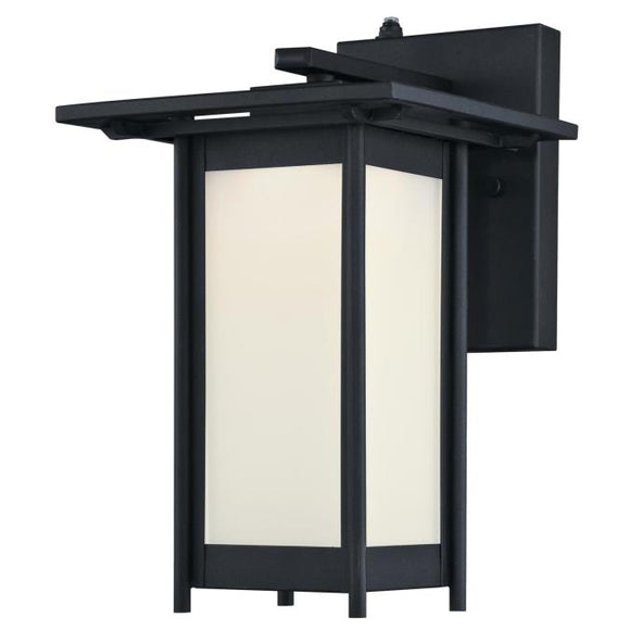 Westinghouse 6361100 LED Wall Fixture Lantern, Dimmable, 12.5 Watt, Dusk to Dawn Sensor, Textured Black, Finish Frosted Glass