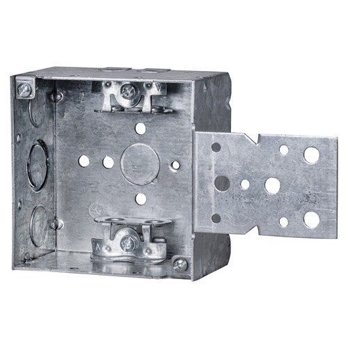 M249W 4" x 4" x 2-1/8" Welded Metal Box With Concentric 1/2" & 3/4" Knockouts, MC Clamp, and Front Bracket