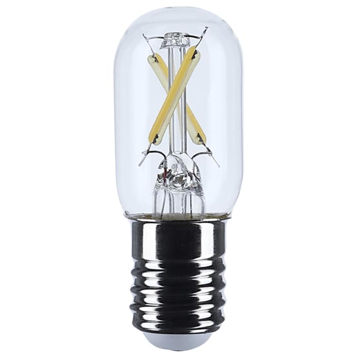 Clear tubular LED filament bulb with intermediate screw base, unlit