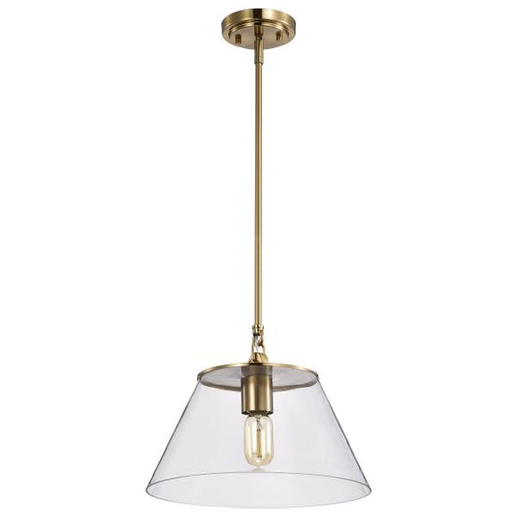 Satco 60/7413 Dover - 1 Light - Medium Pendant - Vintage Brass with Clear Glass