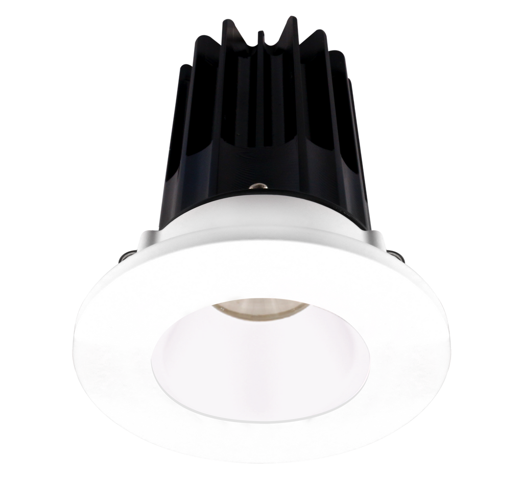 2 Inch Recessed LED Downlight - 8 Watt - 3000 Kelvin - 600 Lumen - White Reflector - Round Chrome Trim - 38 Degree Beam Angle - Type IC Damp - Air-Tight - Energy Star - T24 - CRI 90+