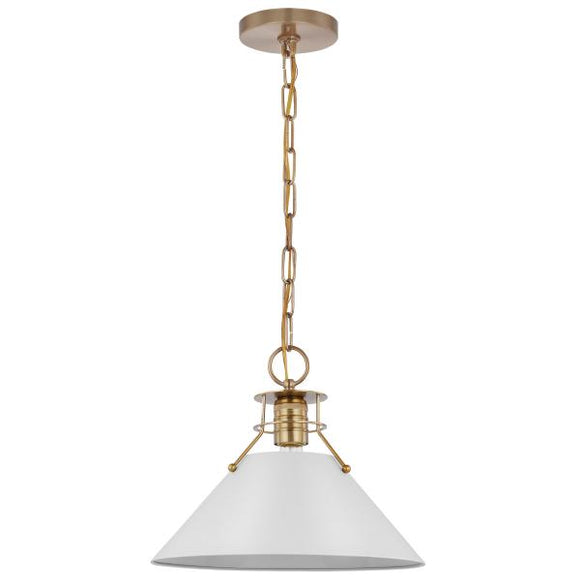 Satco 60/7524 Outpost - 1 Light - Medium Pendant - Matte White with Burnished Brass