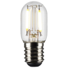 Clear tubular LED filament bulb with illuminated filaments and intermediate screw base