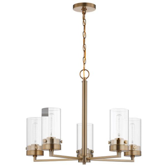 Satco 60/7535 Intersection - 5 Light - Chandelier - Burnished Brass with Clear Glass