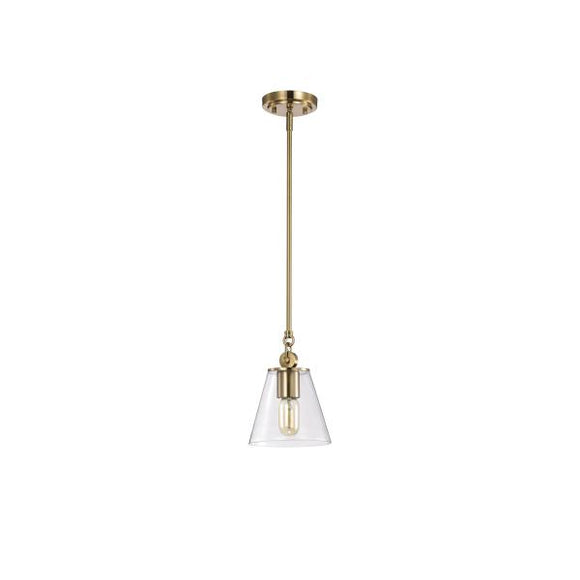 Satco 60/7410 Dover - 1 Light - Small Pendant - Vintage Brass with Clear Glass