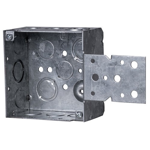 M251W 4" x 4" x 2-1/8" Welded Metal Box With Concentric 1/2" & 3/4" Knockouts and Front Bracket
