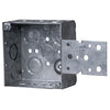 Morris Products M251W 4" x 4" x 2-1/8" Welded Metal Box With Concentric 1/2" & 3/4" Knockouts and Front Bracket