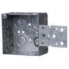 M251W 4" x 4" x 2-1/8" Welded Metal Box With Concentric 1/2" & 3/4" Knockouts and Front Bracket