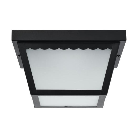 Satco 62/1572 12 Watt - 9 inch - LED Carport Flush Mount Fixture - 3000K - Dimmable - Black Finish with Frosted Glass