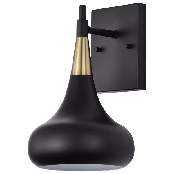 Satco 60/7507 Phoenix - 1 Light - Wall Sconce - Matte Black with Burnished Brass