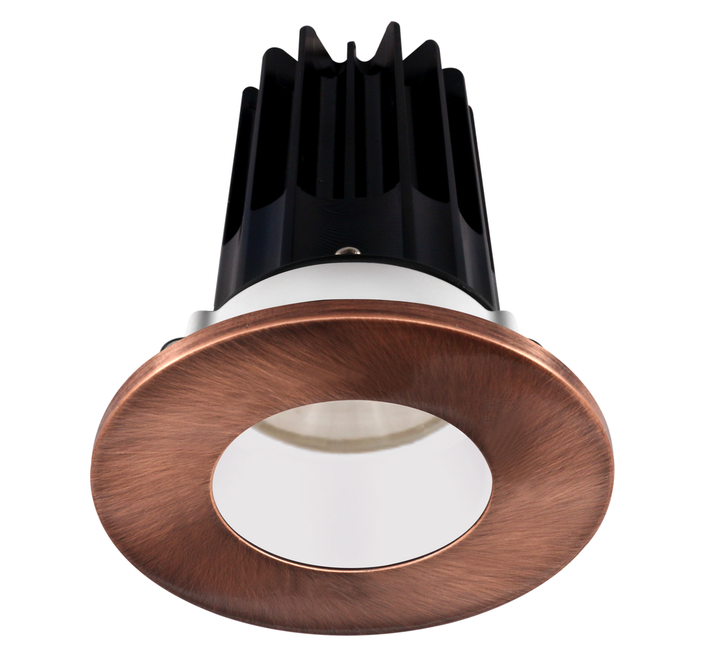 2 Inch Recessed LED Downlight - 8 Watt - 2700 Kelvin - 580 Lumen - White Reflector - Round Copper Trim - 38 Degree Beam Angle - Type IC Damp - Air-Tight - Energy Star - T24 - CRI 90+