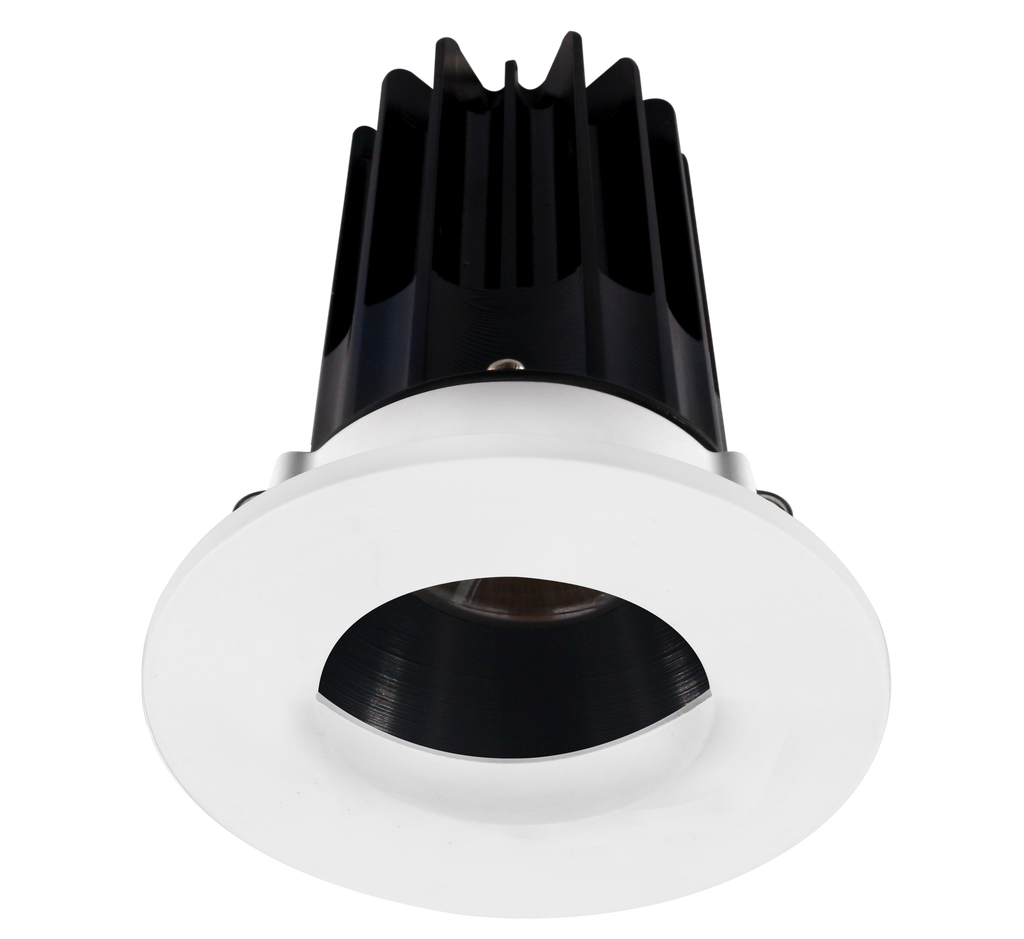 2 Inch Recessed LED Downlight - 8 Watt - 4000 Kelvin - 620 Lumen - Black Reflector - Round Wall Wash Trim - 38 Degree Beam Angle - Type IC Damp - Air-Tight - Energy Star - T24 - CRI 90+