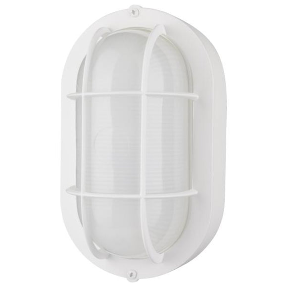 Satco 62/1388 LED Small Oval Bulk Head Fixture - White Finish with White Glass